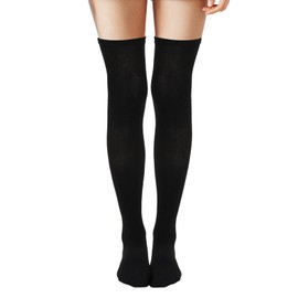 Teaaha Black Knee High Socks for Women, 1 Pair 20.8" Cotton Thigh High Stockings Cute Athletic over the Knee Socks Long Thigh Highs