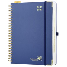 POPRUN Academic Daily Planner 2025-2026 One Page A Day - [A4 Large Size 8.25" x 12" - Spiral Hard Cover], Appointment Book (July 2025 - June 2026) with Monthly Calendar - Navy Blue