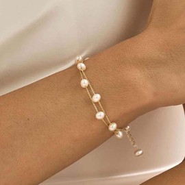 Gold Bracelets for Women Dainty Pearl Bracelets Heart Flower Bracelets Beaded Cuban Link Bracelets Wedding Bridesmaid Jewelry for Women