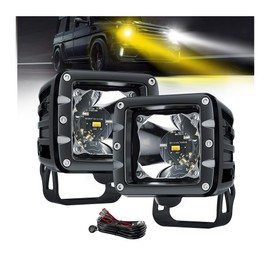 4WDKING 2PCS 3 Inch Dual-Color LED Work Pods Lights, 60W Square Super Bright Spot Light with Wiring Harness Kit, IP68 & IP69K Waterproof, Offroad Driving Fog Light for Jeep Motorcycle SUV Trucks Boat