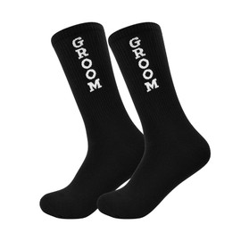 CARAKNOTS Groom Gifts from Bride Funny Wedding Socks for Groom Cotton Novelty Black Dress Socks for Men