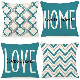 YCOLL Farmhouse Pillow Covers 18x18 Set of 4 Throw Pillow Covers Rustic Linen Decorative Pillows Square Cushion Covers for Couch Sofa Bedroom Home Decor