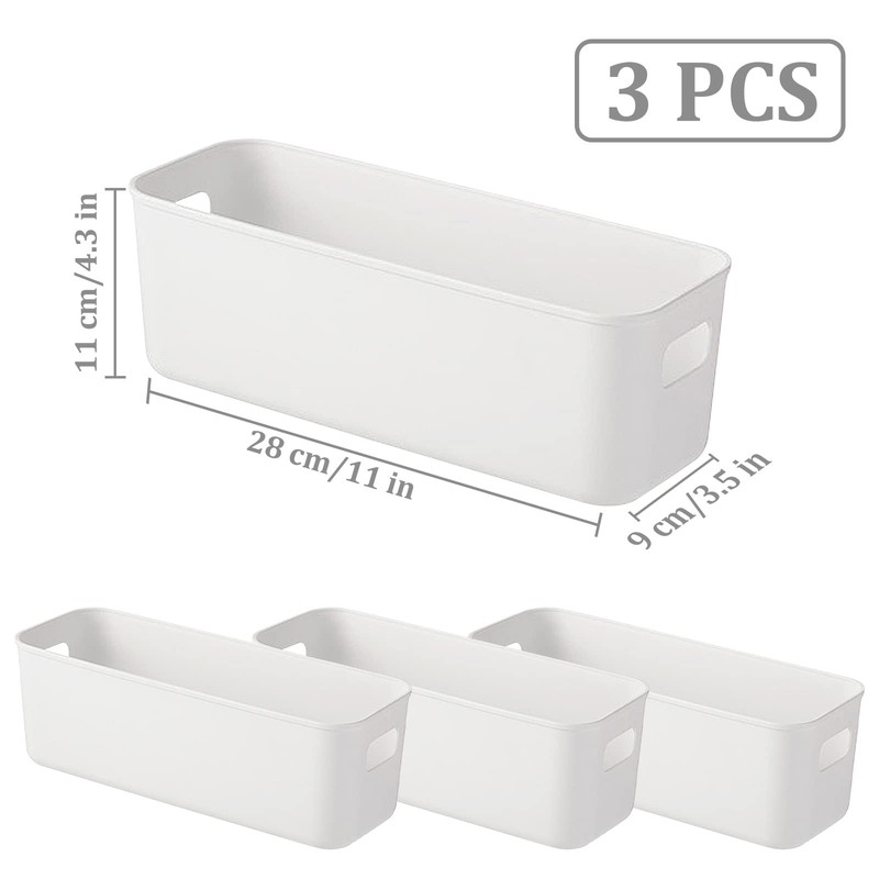 3 Pieces Bathroom Storage Baskets, White Rectangle Bathroom Storage Box