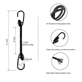 Joneaz Mini Bungee Cord with Hooks 2 Inch, Plastic Coated, Without Sharp Hook End, 15 Piece