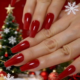 Gorgeous Red Press on Ballet False Nails Long Ruby-red Coffin Ballerina UV Fingersnails Free Adhesive Tapes 24pcs/set