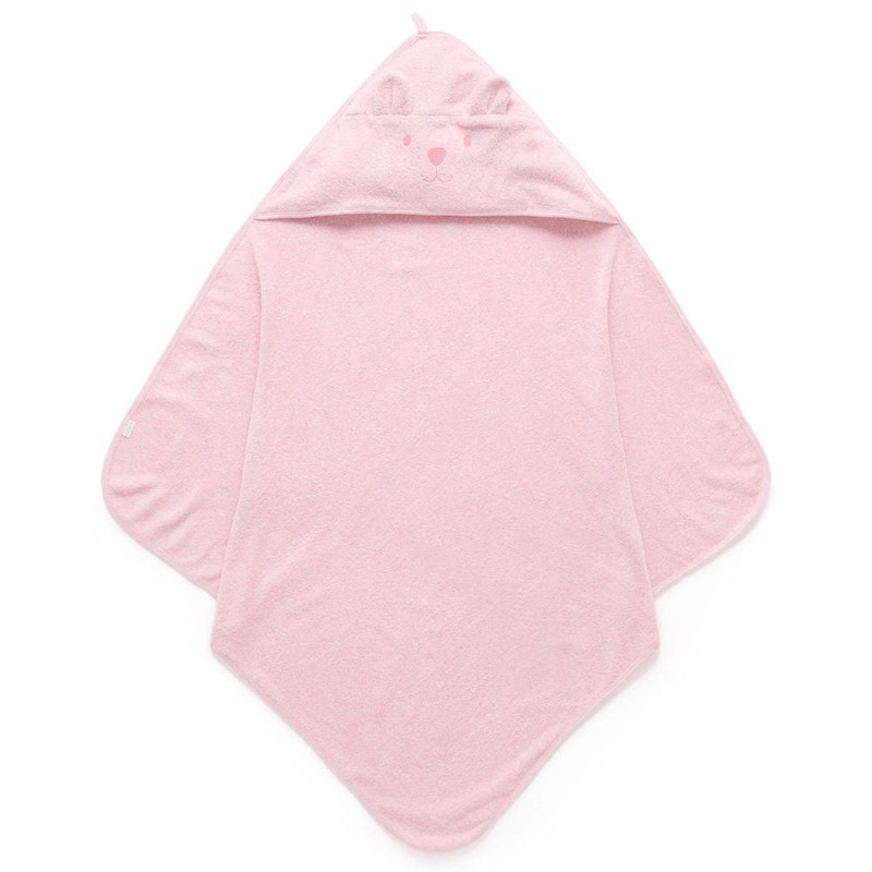 Purebaby Essential Bear Cotton Hooded Towel, Pale Blue Melange