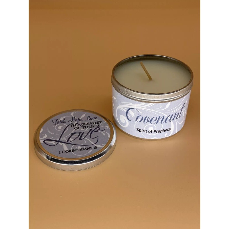 Abba Oil COVENANT CANDLE SCRIPTURE TIN - "THE GREATEST OF