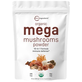 Micro Ingredients Micro Ingredients Organic Mega Mushroom 10 in 1 Complex Formula Powder for Immune System Booster, 10 Ounce (284 Days Supply), Chaga, Lions Mane, Cordyceps, Reishi & More, Filler Free, Vegan