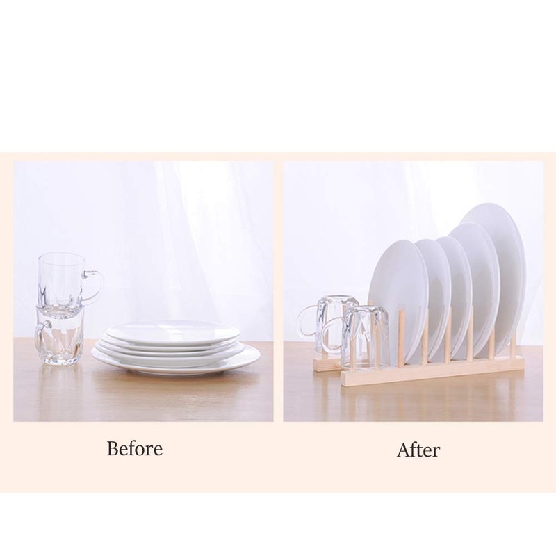 SunnyZoo 7 Slot Wooden Dish Rack Plates Holder Kitchen Storage