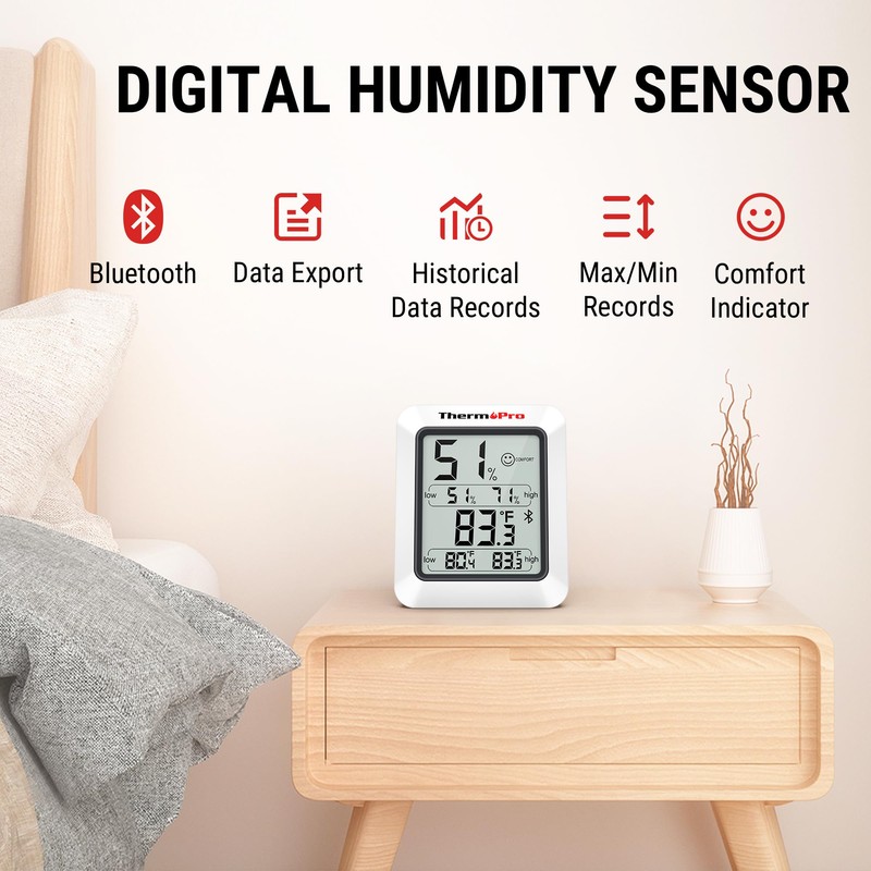 ThermoPro Hygrometer Thermometer for House TP350, Bluetooth Room Indoor Greenhouse