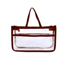 Alice in the Land of General Goods Organizer Storage Vinyl Bag Orange Makeup Pouch Travel Back-in-Back Camping Clear Back Transparent Bag (Brown)