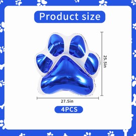 Vuzvuv 4 PCS Large Blue Foil Paw Print Balloons, Dog Paw Balloons for Puppy Birthday Party Supplies Pets Themed Decor
