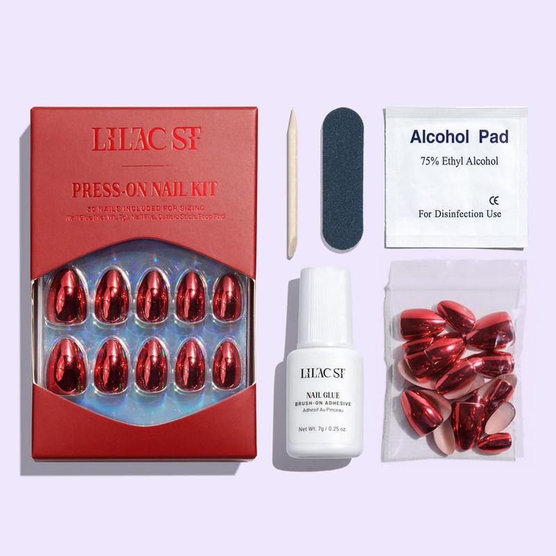 Lilac St - Press on Nails, Cherry Plated (30 Nails,