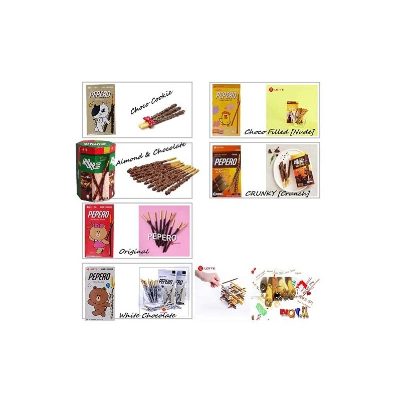 LOTTE Pepero Chocolate Stick 6 Flavors Combo - Original, Choco