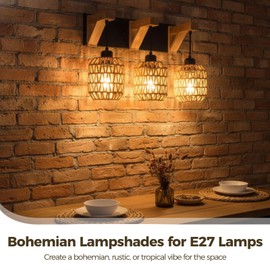 6PCS Bohemian Rattan Lamp Shades, 5.9 x 5.1 in Small Boho Handwoven Paper Rope Lamp Shade Replacement for E27 Light Fixtures,Wicker Lampshade for Bedroom,Pendant, Wall,Table & Ceiling Lamp Covers
