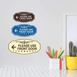 Victorian Please Use Front Door (Left Arrow) Sign (Brushed Silver) - Large