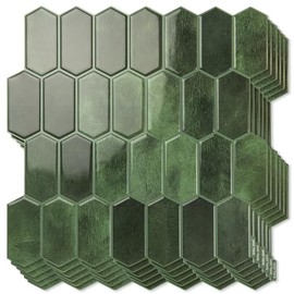 Art3d 10-Sheet Heavy-Duty Peel and Stick Backsplash, Self-Adhesive Vinyl Wall Tiles for Kitchen Countertop Bathroom, Green