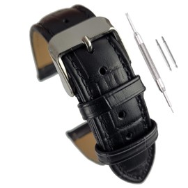 Buckle & Stitch Matte Calf Leather Crocodile Grain Watch Strap | 18mm Black | Alligator Croc Print Band (18mm, Black)