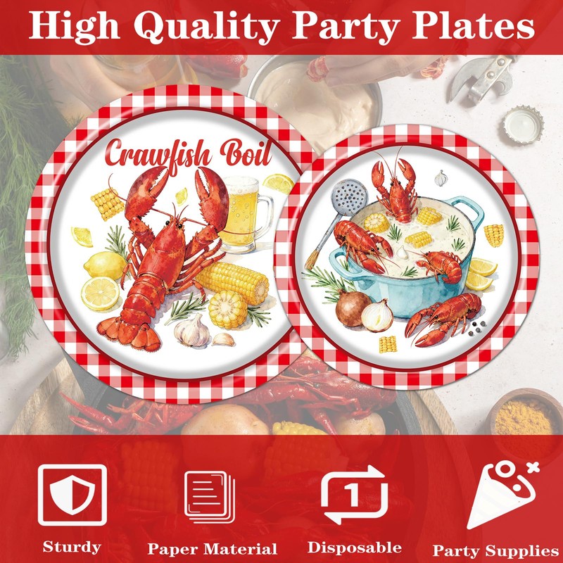 TAKEALOOKO 96 Pcs Crawfish Boil Party Supplies, Red White Crawfish