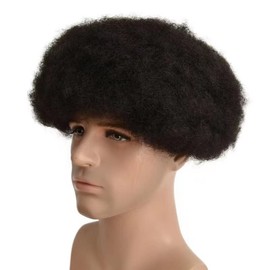 Afro Curl Toupee for Black Men Swiss Lace Hair System Mens Wigs Human Hair Curly Man Unit 8x10inch Curly Hair Mens Wigs (8''X10'', 10MM-1B# Natural Black)