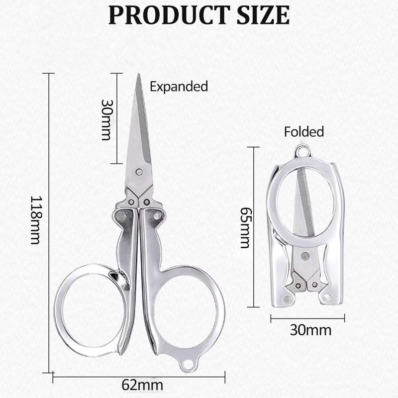 Stainless Steel Folding Scissors, Portable Foldable Travel Metal Scissors, 11.7