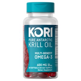 Kori Krill Suplemento de aceite Omega 3 de absorción superior, EPA y DHA, 600 mg, 60 cápsulas blandas                                                 