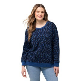 Ulla Popken Women's Sweatshirt with Leopard Print Sweatshirt, indigo