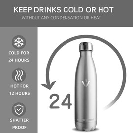 Stainless Steel Drinking Bottle, 500 ml, BPA-Free, Leak-Proof, 24 Hours Cold & 12 Hours Warm, Insulated Flask, Double-Walled, Children's Water Bottle for School, Camping, Travel