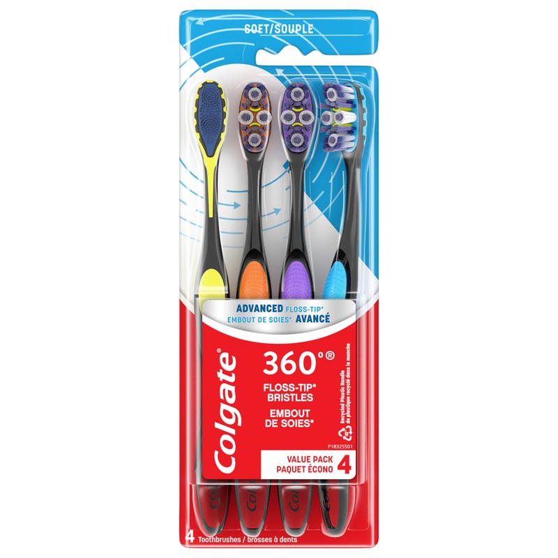 Colgate 360 Advanced Floss Tip Soft Bristle Toothbrush, 17x Thinner