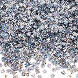 SUNNYCLUE 1 Box About 8000Pcs Snowflake Sequin Small Christmas Sequins Bulk Silver Plastic PVC Winter Holiday Xmas Snowflakes Shaped Loose Paillettes for Sewing Crafts DIY Embroidery Ornament Supplies