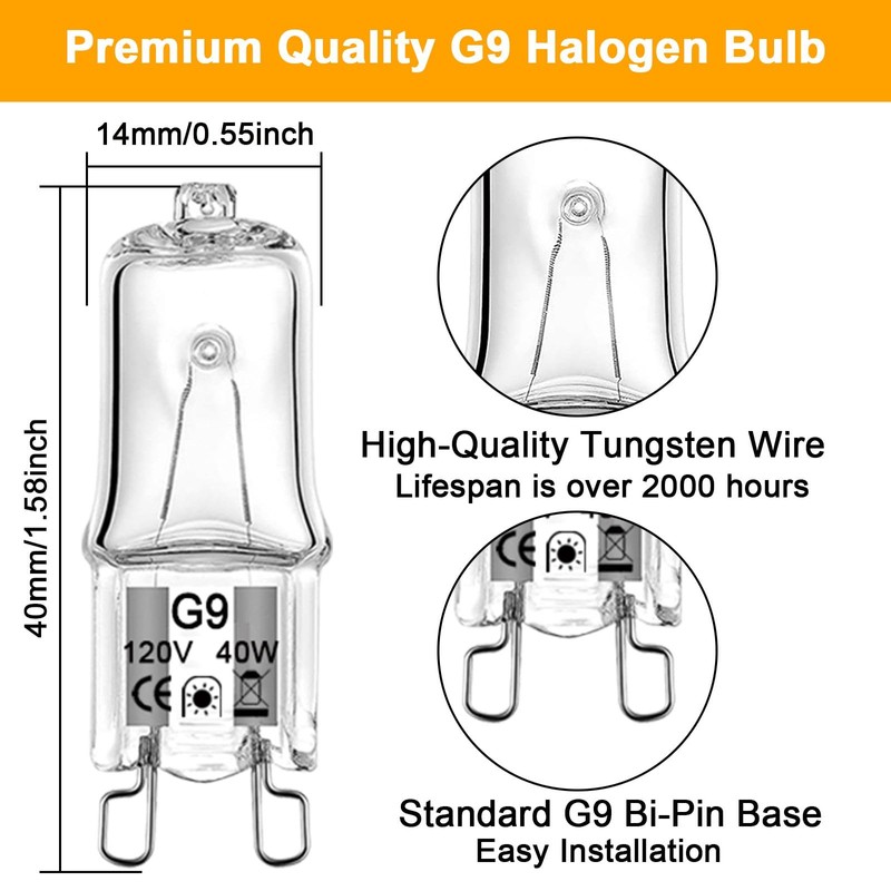 G9 Bulb, 12 Pack G9 Halogen Bulb 40 Watt 120V