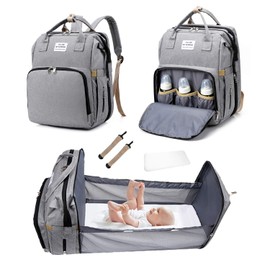 Apexmode Diaper Bag Backpack, Multifunction Travel Changing Diaper Bags, Convertible Mommy Bag Travel Bag, Waterproof, Large Capacity, Stylish and Durable, Gray