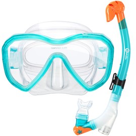 Dorlle Children's Snorkel Set Diving Set Snorkel Mask with 3-Channel Premium Dry Snorkel and Anti-Leak Anti-Fog Diving Goggles Professional Snorkel Set for Children, Green