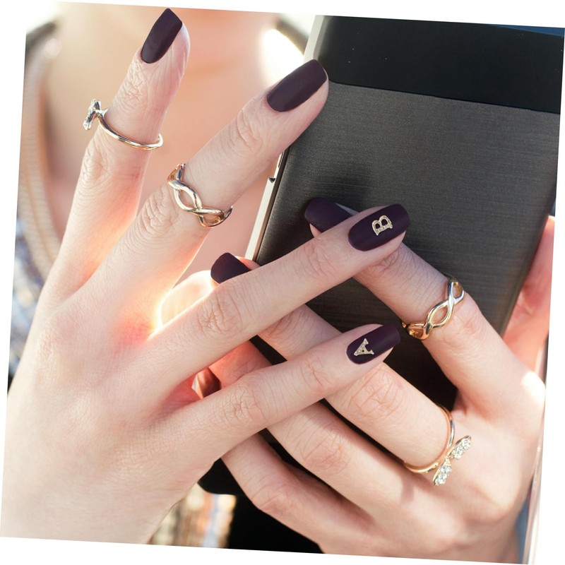 Outanaya 1set Rhinestone Nail Charms Letter Shape Manicure Decorations for