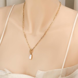 Mother of Pearl Necklace Seashell Pendant Necklace with Toggle Clasp 18K Hypoallergenic Jewelry Gift for Women