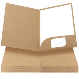 HEIHAK 25 Pcs A4 Kraft Paper File Folder with Cards Slot Pockets, Square Cut Folders A4 Cardboard Folder Presentation Paper Organizer Pouch for Office Home Meeting File Document