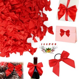XiXiRan Gift Bow, Pack of 100 Christmas Bows, Red Wreaths Bows, Red Bows Christmas Tree, Satin Bows Red, for Christmas Tree, Gift Boxes, Christmas Decoration, Wedding, Car