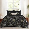 Yiran 7 Piece Black Floral Comforter Set Queen Size, Dandelion
