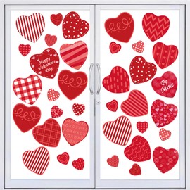 12 Sheets Valentine's Day Window Clings Conversation Heart Double-Sided Window Stickers Decals Candy Heart Window Decorations for Valentine's Day Home (Red Plaid Color)