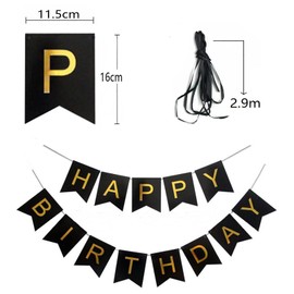 Happy Birthday Banner with Shiny Gold Letters for Birthday Party Decorations,Black Birthday Party Supplies