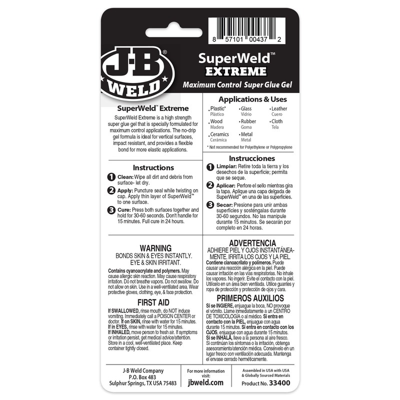 J-B Weld SuperWeld Extreme Superglue - 15g