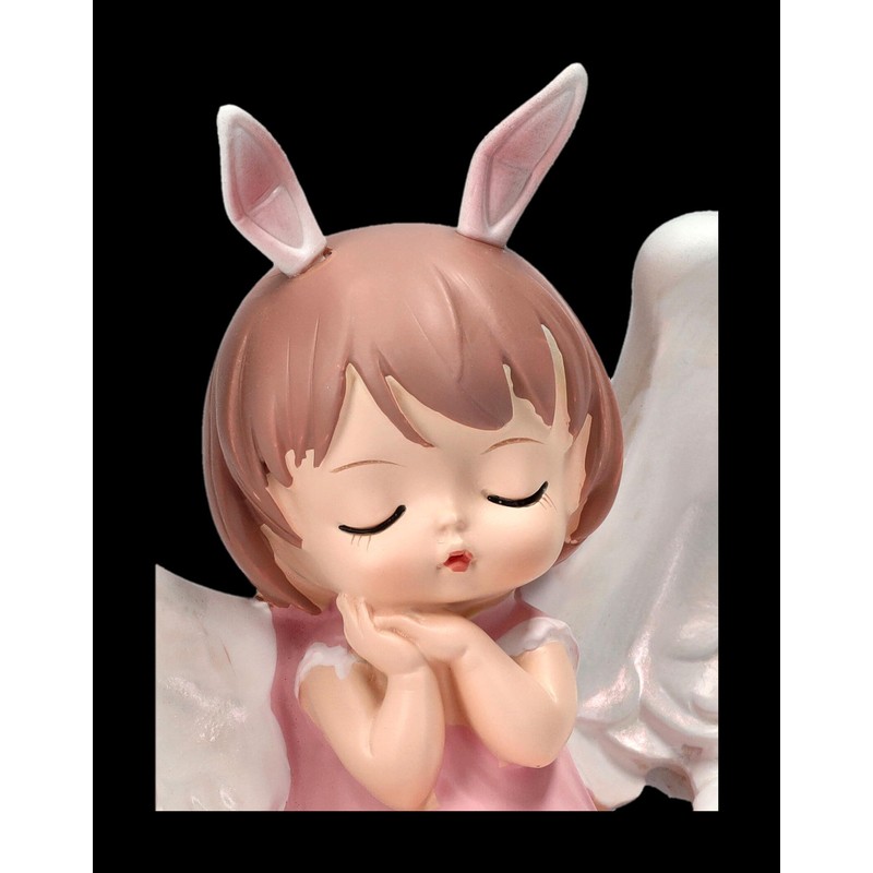 Pink Angel Figurine with Wings and Rabbit Ears, 10 cm