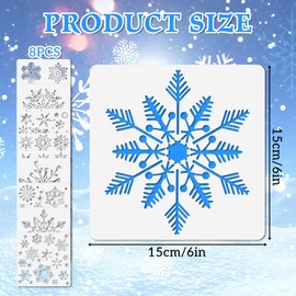 8 Pcs Christmas Snowflake Stencil Template, Reusable Plastic Drawing Painting Stencil Winter Holiday Templates Stencils for Window Glass Wall Door Card Scrapbook Notebook Holiday Xmas Snow Flake