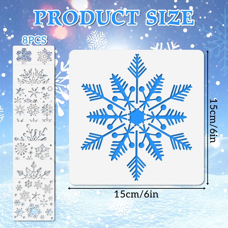 8 Pcs Christmas Snowflake Stencil Template, Reusable Plastic Drawing Painting