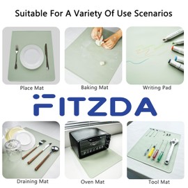 Silicone Placemat, Non-Slip and Stain Resistant Multi-Functional Silicone Mat, Heat Resistant with Raised Edges and Leak Proof, Baking Mat, Oven Mat, Children's Drawing Mat, 15.3 “x17.7”,Light Green