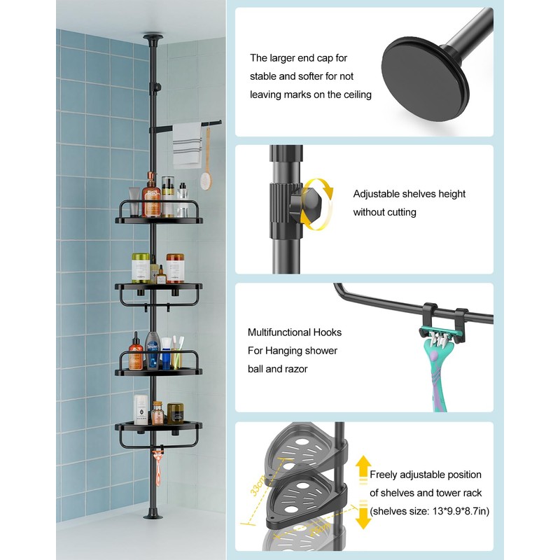 ADOVEL 4 Layer Corner Shower Caddy, Stainless Steel ​Constant Tension