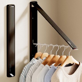 Deasolin Clothes Drying Rack, Laundry Room Wall Mounted Retractable Clothes Hanger Drying Rack, Laundry Clothing Drying Rack Folding Indoor or Outdoor, Easy Installation Aluminium Dryer, 2pcs(Black)