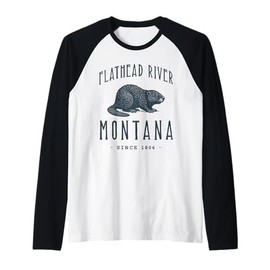 Flathead River, Beaver Rodent Design Raglan Baseball Tee