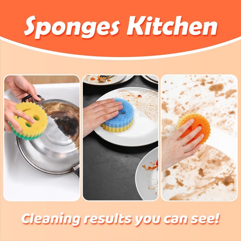 12 Colorful Smile Kitchen Sponges, Temperature Controlled Dish Sponge, Double