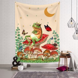 Funny Tapestry Boho Mushroom Tapestry Frog Aesthetic Moon Stars Tapestry Wall Hanging for Bedroom Eucalyptus Leaf Green Plant Butterfly Floral Botanical Tapestries Home Decor Living Room 40x60 Inch